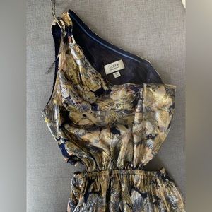 J. Crew Collection black-tie Lurex chiffon one shoulder navy and gold gown